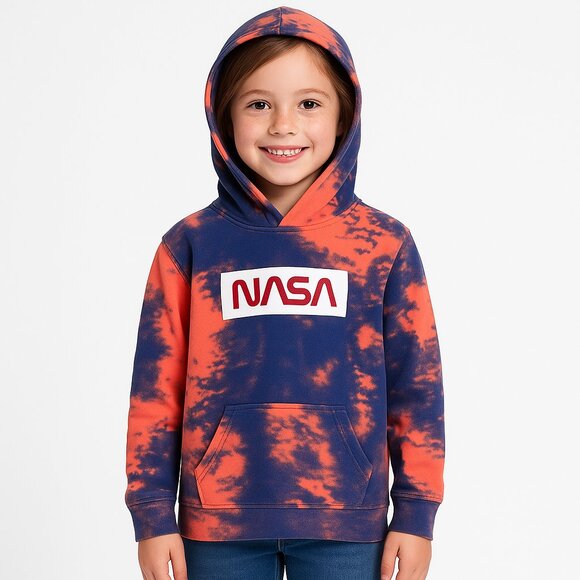 π NASA Tie-Dye Fleece Hoodie β Youth L (12β14) β Coral/Navy β Unisex Boys/Girls - Picture 3 of 10
